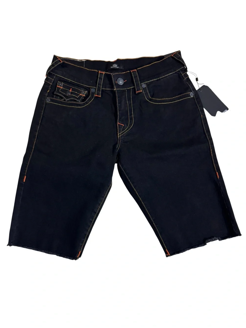 True Religion Black Denim Knee-Length Jeans Shorts